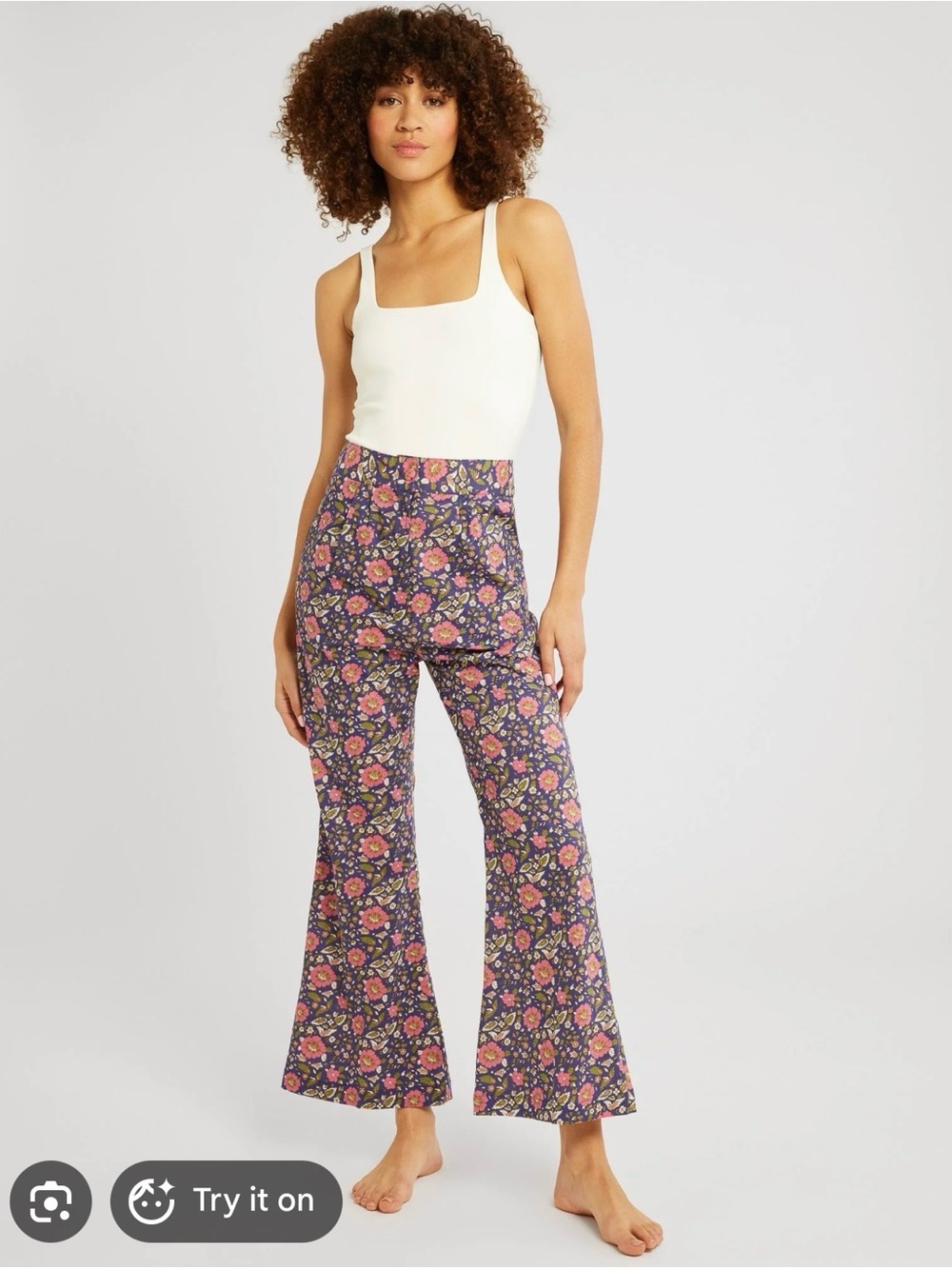 NWT Mille Anita Pant Floral High-Waist Flare Pants - Purple Floral